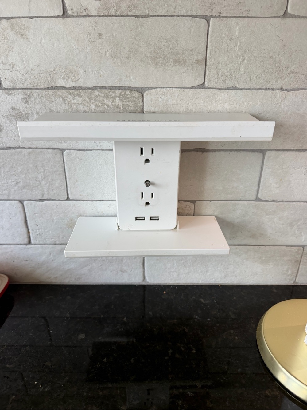 Sharper Image White Floating Shelf with Dual USB and Outlet